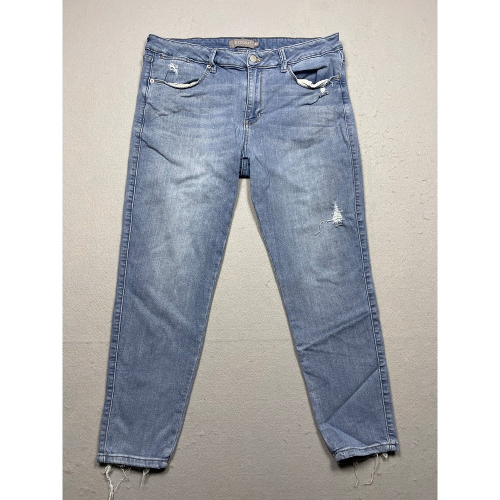 Just USA Distressed Skinny Jeans Light Wash Blue Raw Hem Denim Size 33